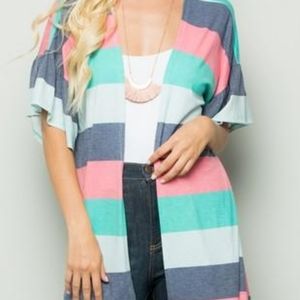 Ruffled Color Block Kimono Cardigan